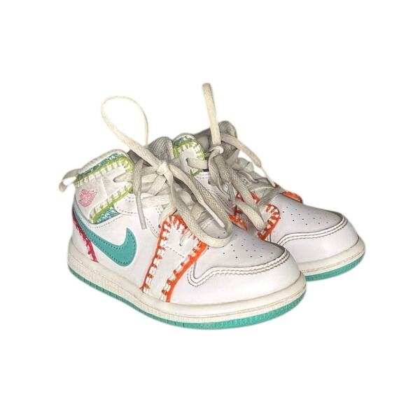 Kids Nike Air Jordan 1 Mid SE TD 'Multi Knit' Size 9C White Green - Picture 3 of 6